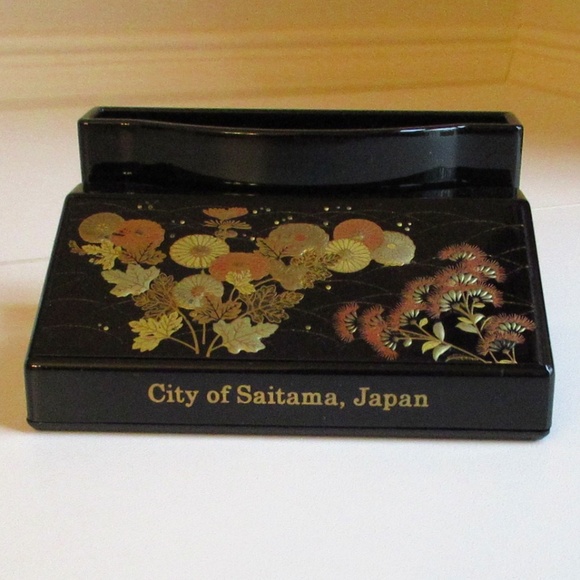 Black Lacquerware desk business card holder - Picture 1 of 10